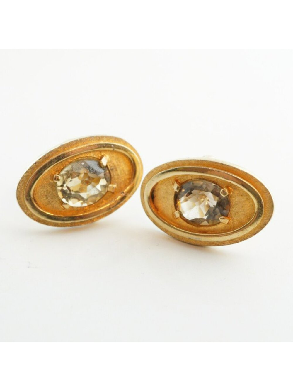 Vintage Swank Gold-Tone Amber Rhinestone Oval Cufflinks